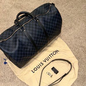 Louis Vuitton Damier Cobalt Canvas Keepall Bandouliere 55